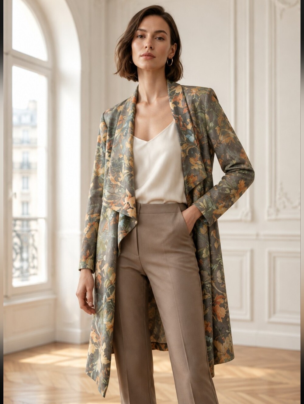 Anthropologie Solitaire Faux Suede Floral Open Front Jacket Women's Size Large